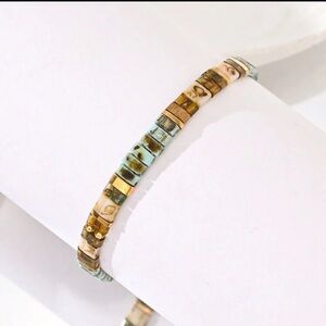 NWT * Vintage Turquoise and Brown Glass Bead Bracelet - Set of 2